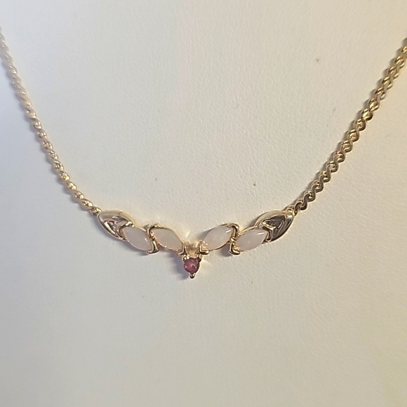 Lady Sedgwick Genuine Ruby / Opal with Gold plated Necklace - Picture 2 of 6